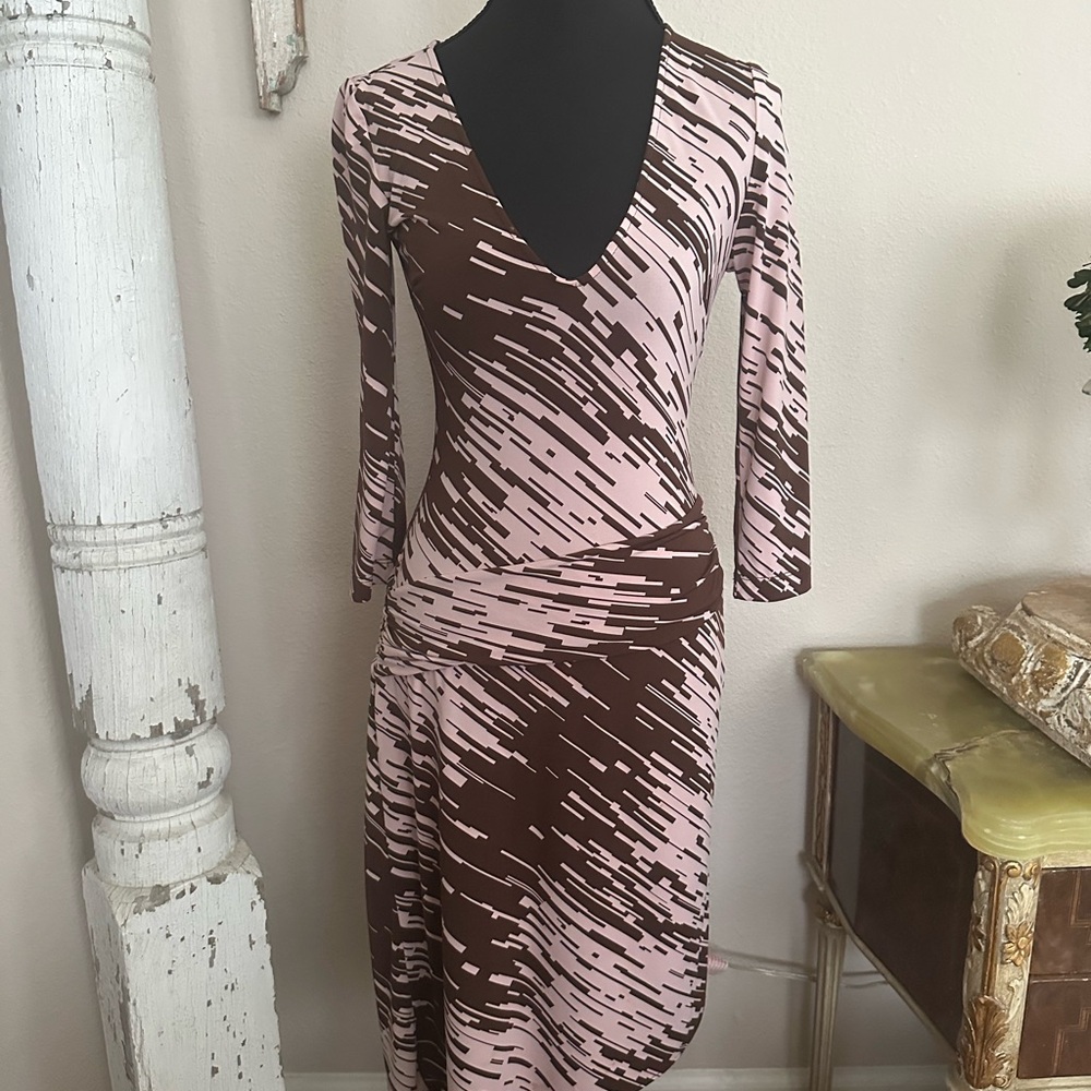 BCBGMaxAzria Brown Pink Ruched Wrap Dress